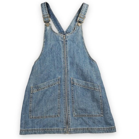 Forever 21 Overall Mini Dress Womens Small Blue Denim Light wash Zipper 2 pocket - Picture 1 of 9